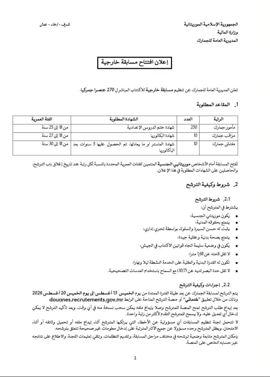 الجمارك تفتح مسابقة خارجية لاكتتاب 270 عنصراً